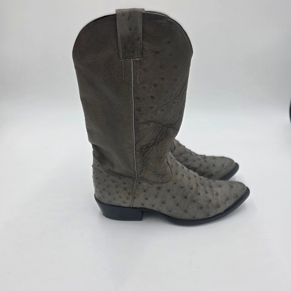 Mens Gray Full Quill Ostrich Leather Western Cowboy Boots Size 8.5 Pointed Toe - Picture 3 of 12